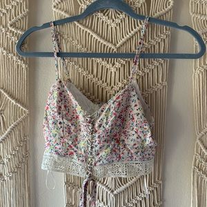 Crop top with crochet detailing and floral print